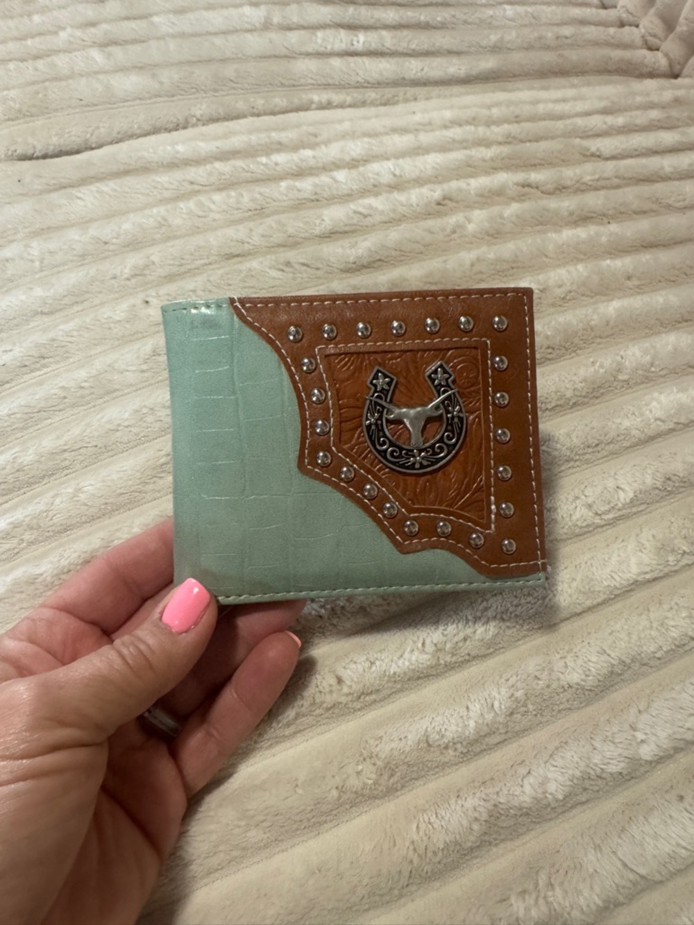 Source Unknown Mint Green and Brown Western Card Holder Wallet